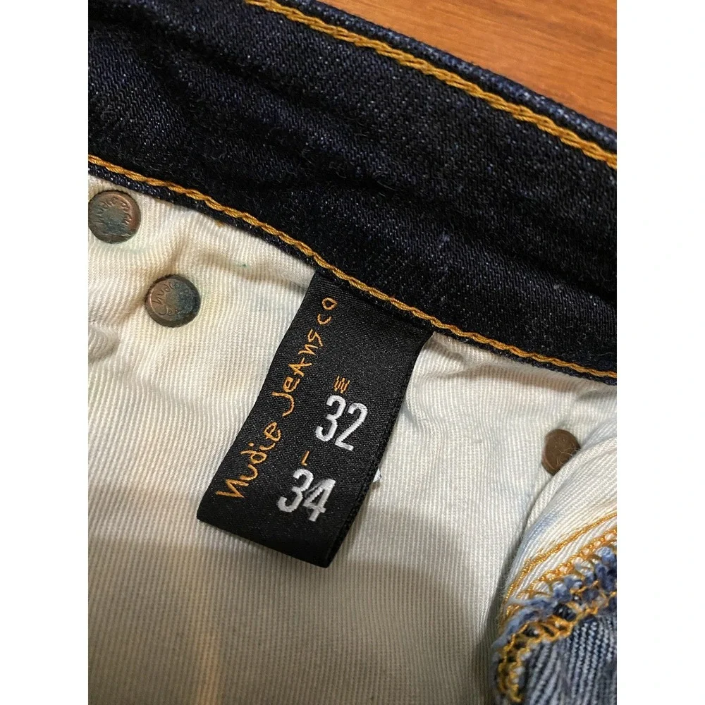 Nudie Jeans Skinny Lin Jeans Mens 32x34 Blue Skinny Lin Stretch Denim Zip